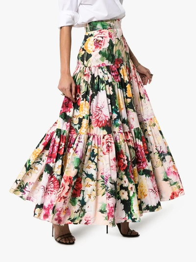 Shop Dolce & Gabbana Tiered Cotton Floral Maxi Skirt In Multicoloured