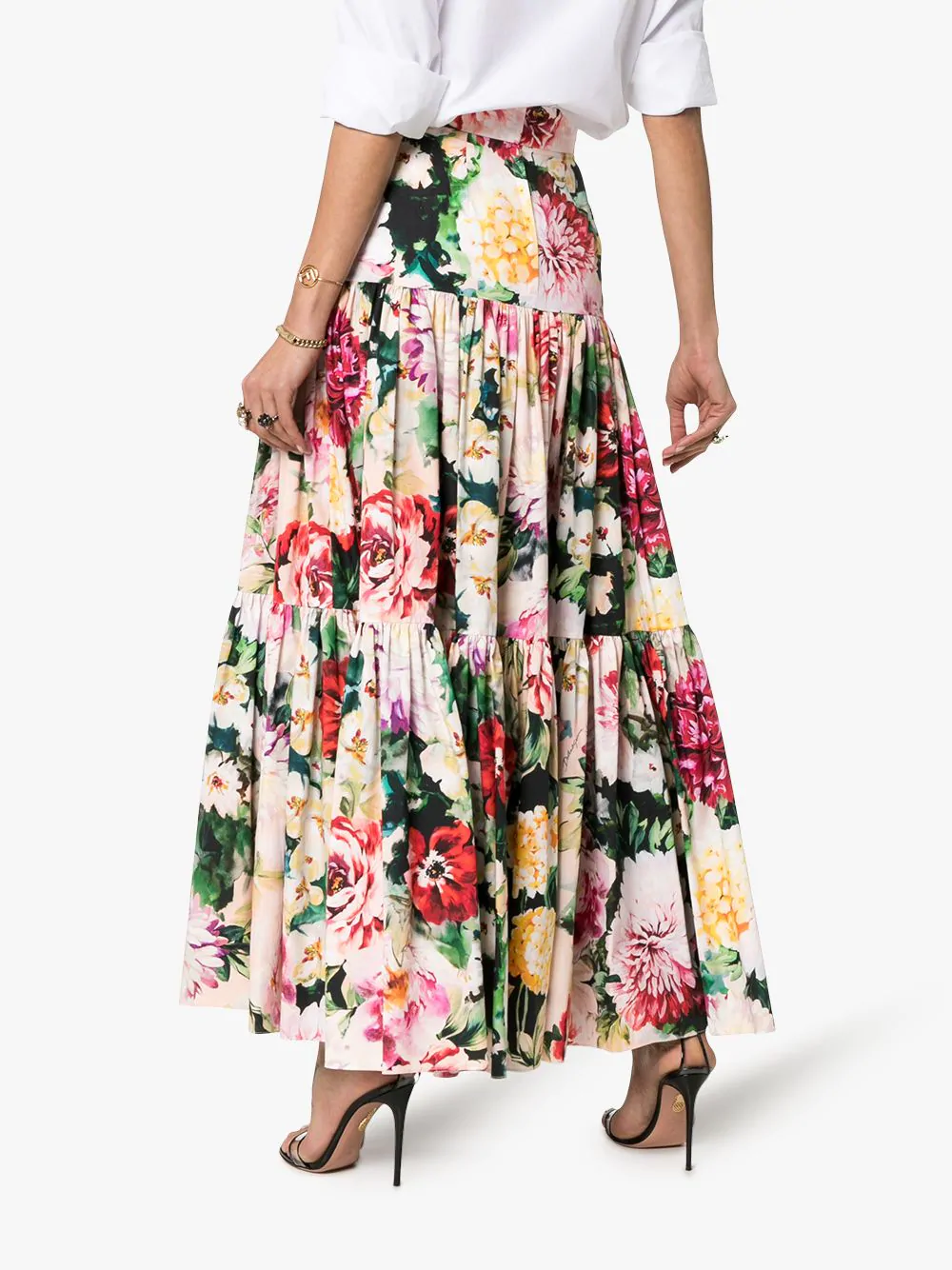 Dolce & Gabbana Tiered Cotton Floral Maxi Skirt In Hnt68 Multicolor ...