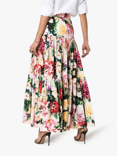 Shop Dolce & Gabbana Tiered Cotton Floral Maxi Skirt In Multicoloured