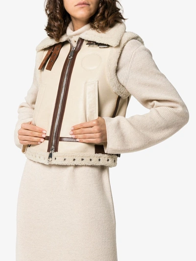 Shop Chloé Shearling Trim Leather Gilet In 117 Vanilla Ice