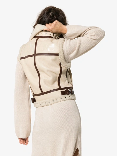 Shop Chloé Shearling Trim Leather Gilet In 117 Vanilla Ice