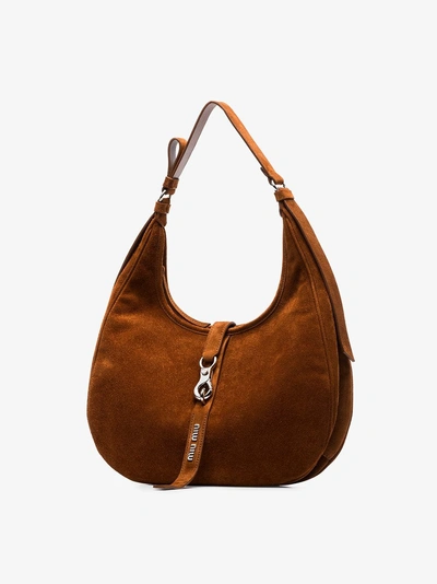 Shop Miu Miu Schultertasche Aus Wildleder In Brown