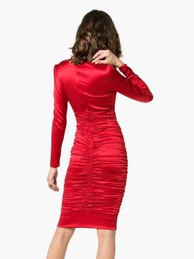 Shop Dolce & Gabbana Ruched Silk Satin Dress In R0367 Red