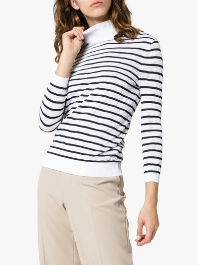 Shop Chloé Turtleneck Striped Cotton Blend Jumper In 48a Inconic Navy