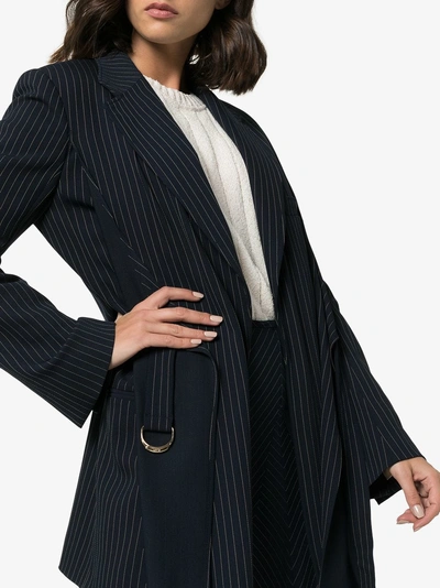 Shop Chloé Long Pinstripe Wool Blend Blazer In 4a7 Midnight