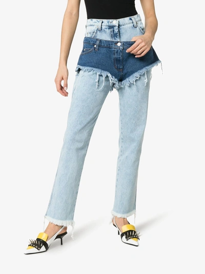 Shop Natasha Zinko High Waist Layered Shorts Jeans In Blue