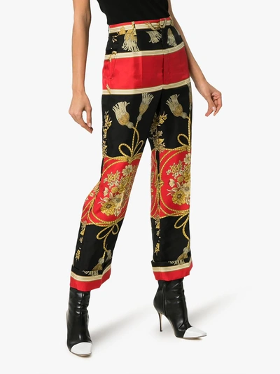 Shop Gucci Flower And Tassel Print Silk Trousers In 6046 Multi