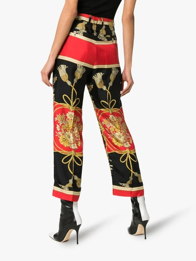 Shop Gucci Flower And Tassel Print Silk Trousers In 6046 Multi