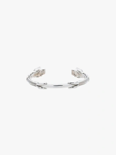 Shop Alexander Mcqueen Silver Metallic Twin Textured Skull Bracelet