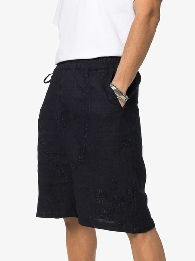 Shop By Walid Lorenzo 1920s Embroidered Shorts In Indigo