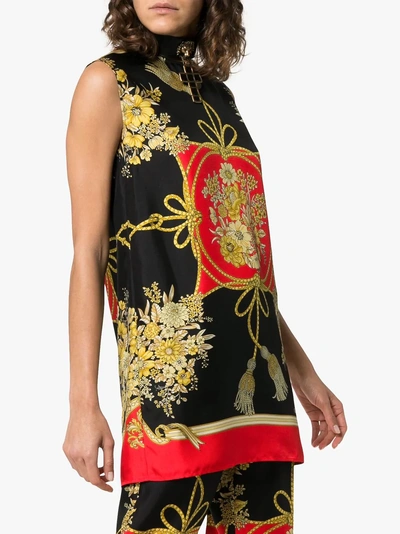 Shop Gucci Baroque Print Silk Sleeveless Tunic In 6046 Black