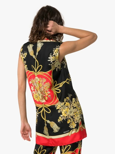 Shop Gucci Baroque Print Silk Sleeveless Tunic In 6046 Black