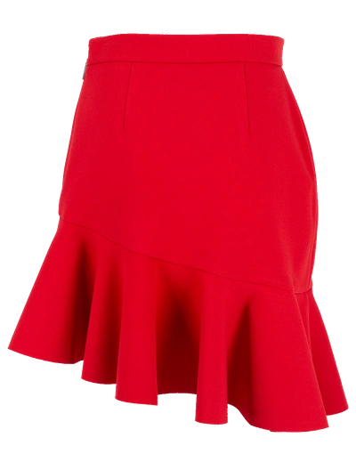 Shop Msgm Asymmetrical Ruffle Skirt In Red