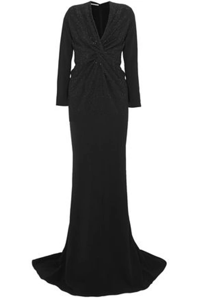 Shop Stella Mccartney Crystal-embellished Stretch-crepe Gown In Black