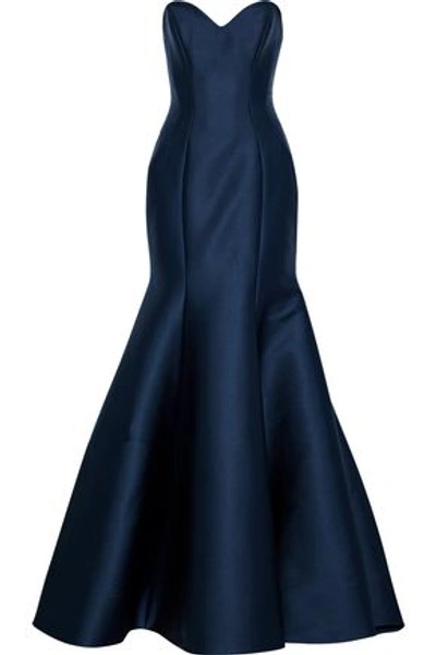 Shop Monique Lhuillier Woman Strapless Silk-duchesse Satin Gown Midnight Blue