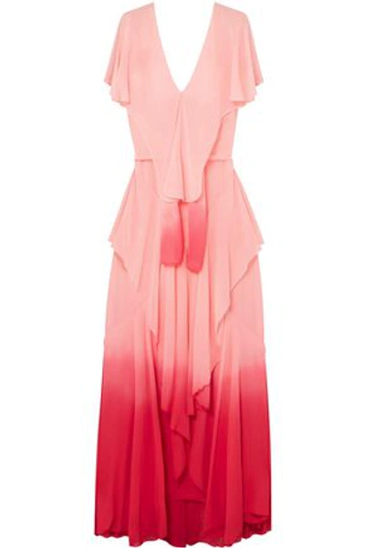 Shop Attico Ruffled Dégradé Silk-chiffon Gown In Baby Pink