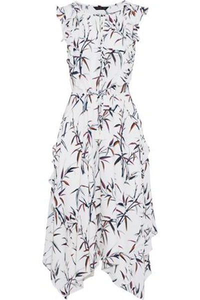 Shop Rachel Zoe Pippa Ruffle-trimmed Printed Silk Crepe De Chine Midi Dress In White