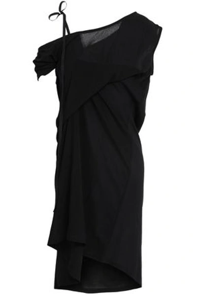 Shop Ann Demeulemeester Woman Draped Woven Mini Dress Black