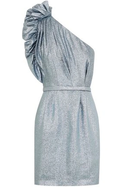 Shop Stella Mccartney Woman One-shoulder Ruffled Lamé Mini Dress Sky Blue