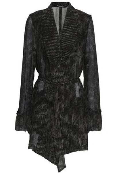 Shop Ann Demeulemeester Woman Striped Silk-georgette Jacket Black