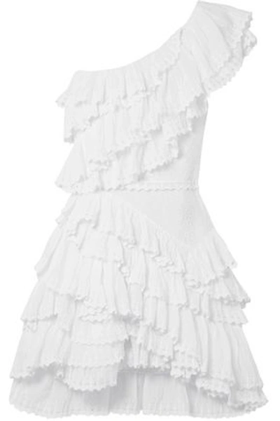 Shop Isabel Marant One-shoulder Tiered Cotton-broderie Anglaise Mini Dress In White