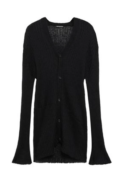 Shop Ann Demeulemeester Woman Ribbed-knit Cardigan Black