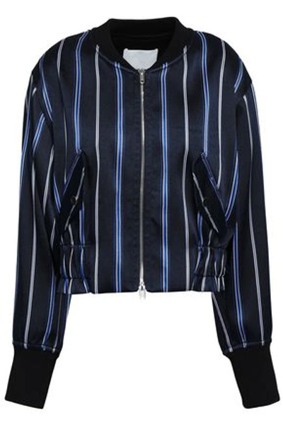 Shop 3.1 Phillip Lim / フィリップ リム 3.1 Phillip Lim Woman Cropped Striped Satin-twill Bomber Jacket Navy