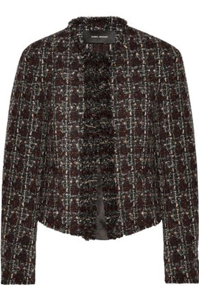 Shop Isabel Marant Woman Fania Cropped Wool-blend Bouclé-tweed Jacket Merlot