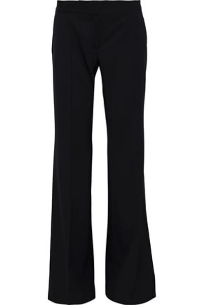 Shop Stella Mccartney Grosgrain-trimmed Wool Wide-leg Pants In Black