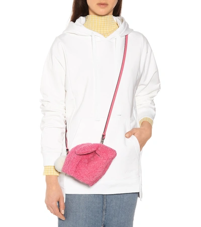 Shop Loewe Bunny Mini Shearling Shoulder Bag In Pink