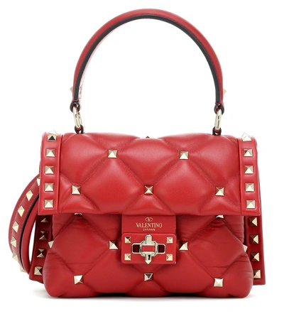 Shop Valentino Candystud Mini Leather Shoulder Bag In Red