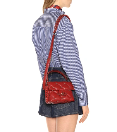 Shop Valentino Candystud Mini Leather Shoulder Bag In Red