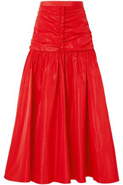 Shop Stella Mccartney Ruched Taffeta Maxi Skirt In Red