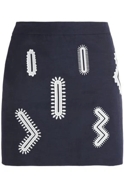 Shop Stella Mccartney Woman Appliquéd Crepe Mini Skirt Midnight Blue