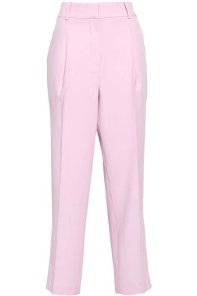 Shop Bottega Veneta Cropped Pleated Wool Tapered Pants In Baby Pink