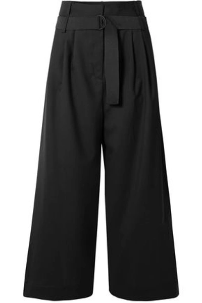 Shop Tibi Woman Wool Woven Wide-leg Pants Black