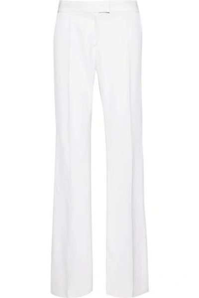 Shop Stella Mccartney Erin Grosgrain-trimmed Wool Wide-leg Pants In Ivory