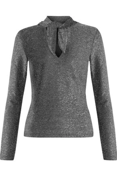 Shop W118 By Walter Baker Woman Yanira Tie-front Metallic Stretch-knit Top Silver