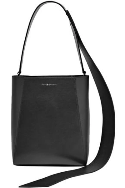 Shop Calvin Klein 205w39nyc Buck Stripe Suede-paneled Leather Shoulder Bag In Black