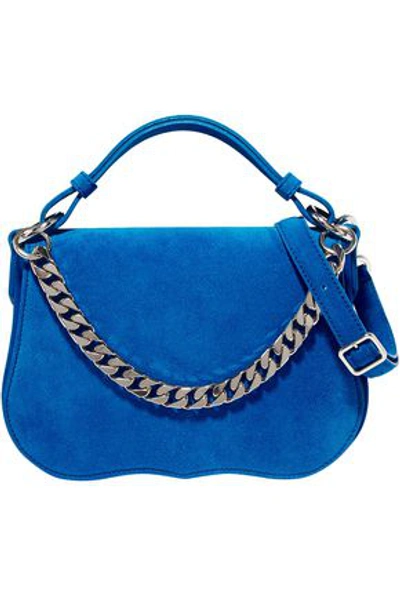 Shop Calvin Klein 205w39nyc Chain-trimmed Suede Shoulder Bag In Blue