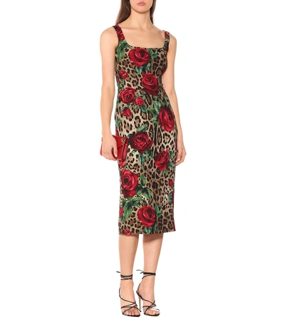 Shop Dolce & Gabbana Leopard And Floral-printed Dress In Multicoloured