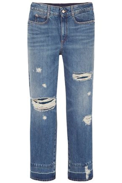 Shop Stella Mccartney Woman Cropped Distressed High-rise Straight-leg Jeans Mid Denim