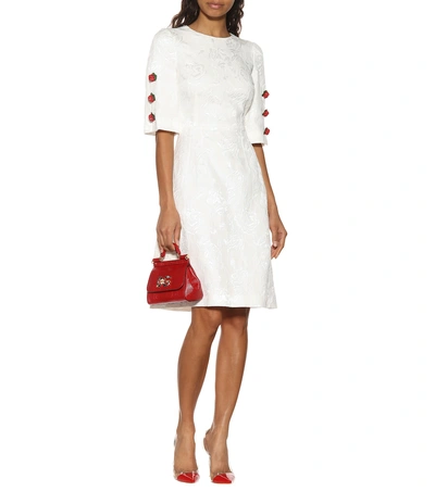 Shop Dolce & Gabbana Embroidered Cotton And Silk Dress In White