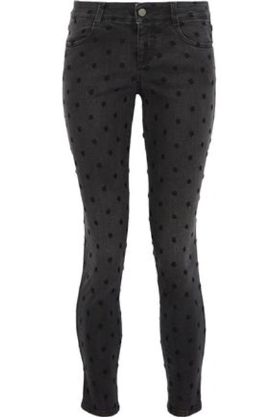 Shop Stella Mccartney Woman Cropped Embroidered Mid-rise Skinny Jeans Charcoal
