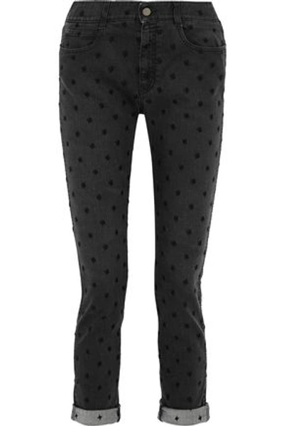 Shop Stella Mccartney Woman Cropped Embroidered Mid-rise Slim-leg Jeans Charcoal
