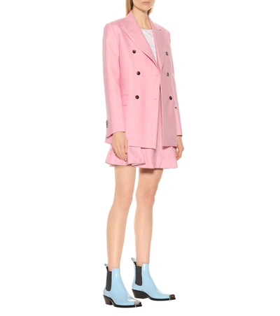 Shop Calvin Klein 205w39nyc Checked Double-breasted Wool Blazer In Pink