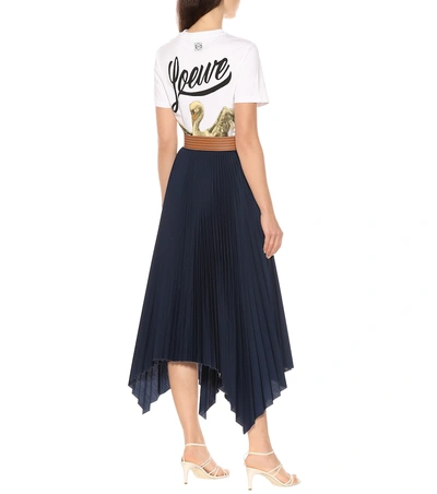 Shop Loewe Leather-trimmed Pleated Skirt In Blue