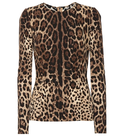 Shop Dolce & Gabbana Leopard Print Stretch Crêpe Top In Multicoloured