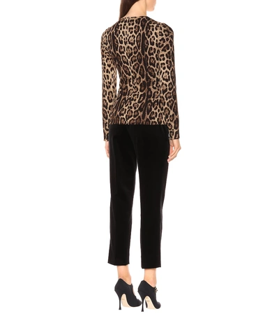 Shop Dolce & Gabbana Leopard Print Stretch Crêpe Top In Multicoloured