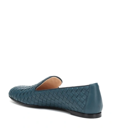 Shop Bottega Veneta Fiandra Intrecciato Leather Loafers In Blue